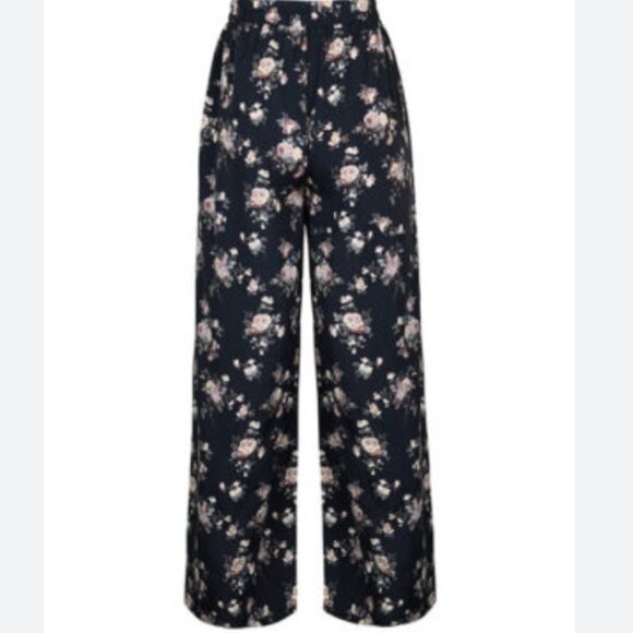 H&M Floral Navy Blue White Tie Front Pants Size 4 - Picture 6 of 6